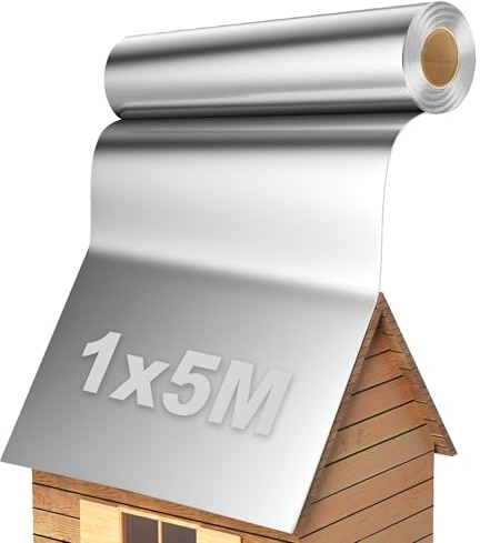TEOV Dachfolie Aluminium 1 x 5M, 5㎡ Bitumenkleber Selbstklebend Dachbahn für Gartenhäuser, Garagendächer und Schuppen