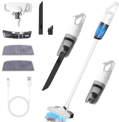 Anluomafuy Aspiradora Inalámbrica con Mopa, Aspiradora Sin Cable con Filtro HEPA, 2 in 1 Aspiradora Escoba,para Pelo de Mascotas y Suelos, 30 Min de Autonomía, Depósito Fácil de Vaciar