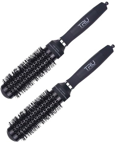 TRU Rundbürste Long Nano Thermal Brush (2er Pack), Schwarz, 27 cm Ø 32 mm - Stylingbürste Medium für mittellanges Haar
