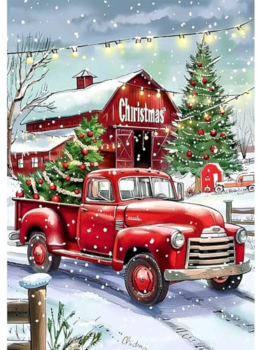 SENQAO Red Truck Diamond Art Kits for Adult, Christmas Diamond Painting Kits for Beginners, DIY Full Drill Winter Holdiay Rhinestone Diamond Dots Gem Painting Art Craft Home Decor 12 x16 Inch