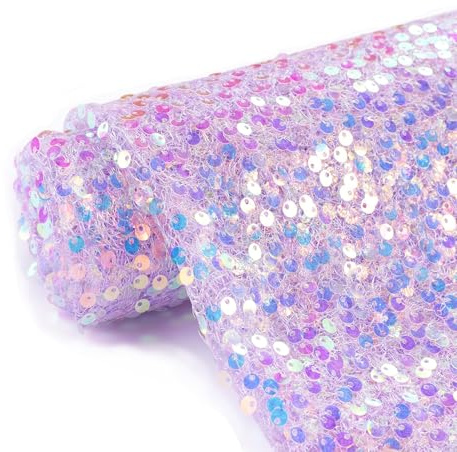 Meerjungfrau Pailletten Stoff, 2 Yards 130x185 cm, 5 mm schillerndes Glitzernetz, perfekt für Brautkleider, Kleiderherstellung, Basteln und Nähen Lila