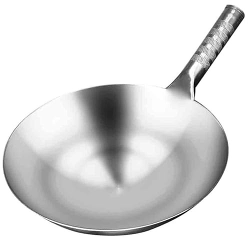 Wok de acero inoxidable de 32 cm, sartén tradicional china para estufas de gas, diseño de fondo redondo para una distribución uniforme del calor, sartén grande para comidas familiares