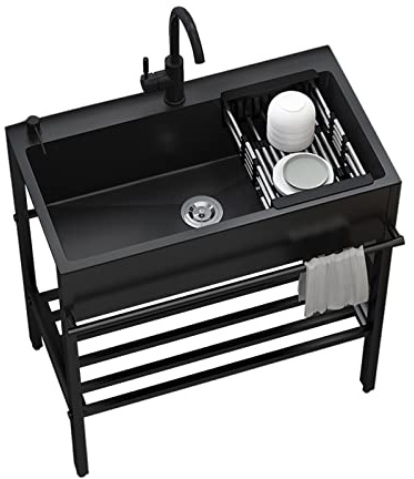 NHPJFDC Fregadero de Cocina Independiente, Fregadero Cuadrado Comercial, Acero Inoxidable 304, de un Solo tazón, estación de Servicio con escurridor y Grifo para Bar y Restaurante.