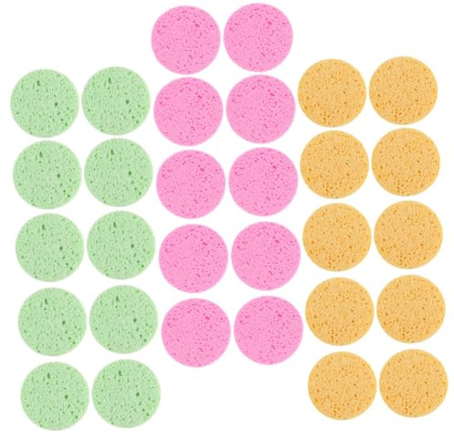 MAJORMENCH 30 Stück Runde Zellulose Gesichtsschwämme 70mm Peeling Schwämme Make Up Entferner für Tägliche Gesichtsreinigung und Reisen