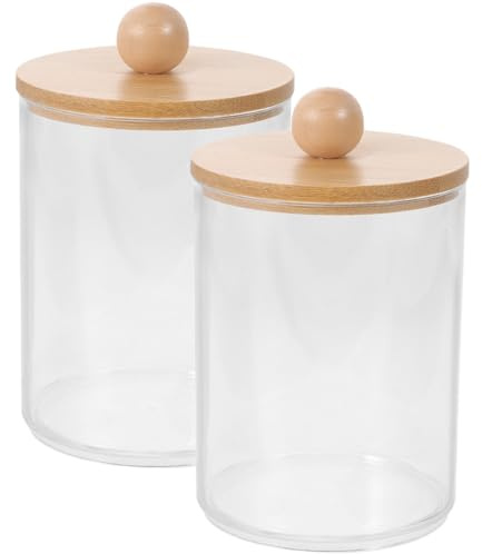 ARTSEWPLY Caja Organizadora para Discos y Hisopos de Algodón 2 Piezas Contenedor Redondo Pequeño Tapa Hermética de Bambú Transparente Dispensador Compacto para Baño y Escritorio