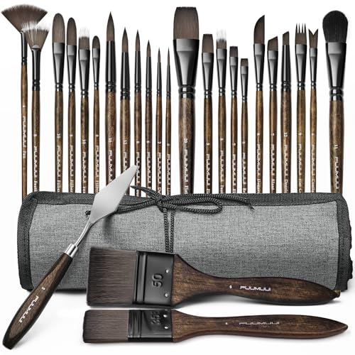 Pinselset Acrylfarben Professionell - 26 Stück Synthetisches Künstlerpinsel | Kein Haarverlust, mit Organisationstasche, Spachtel, Ideal für Acryl, Aquarell, Ölfarbe, Leinwand,Steinmalerei | Acryl Pinsel