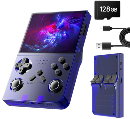 R40 Retro Handheld Game Console - Open Source System,3.5 IPS Screen, 18,000+ Classic Games, 128G TF Card, 3000mAh Battery, Portable Gaming Player for Travel, Retro Gaming Console, Blue