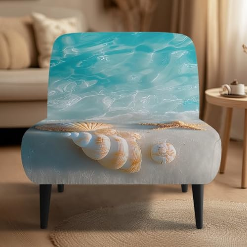 Tansealive Beach Theme Fitted Armless Accent Chair Cover with Elastic, Non-Slip Custom Fitted Armless Slipper Chair Slipcovers for Living Room, Washable Accent Chairs Cover