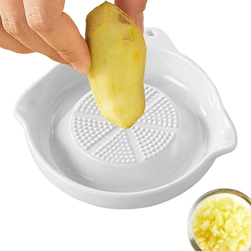 Placa Rallador De Porcelana - Cerámico Multifuncional 5,38 Pulgadas Para Frutas, Verduras, Jengibre, Ajo Y Cebollas | Afilador Cerámico Premium Con Cepillo Limpieza, Duradero Y Eficiente