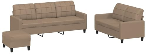 XHNIFBN 3-teilige Sofagarnitur Kunstleder Cappuccino Braun 138/198 x 77 x 80 cm Modernes Mini Wohnzimmer Sofa mit Ottomane Robustes Gestell für Living Room Bedroom Küche