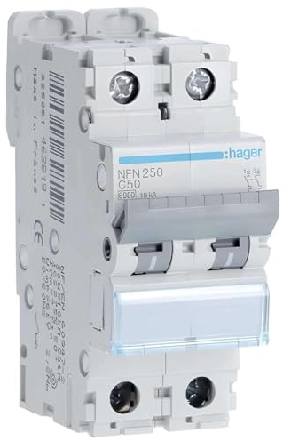 disjoncteur hager - 2 pôles - 50a - 6ka - courbe c - vis / vis