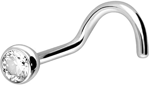 PIERCINGLINE 750er GOLD Nasenpiercing Spirale 18 KARAT RUNDER 2,4 mm KRISTALL Piercing Nase Stecker Weißgold