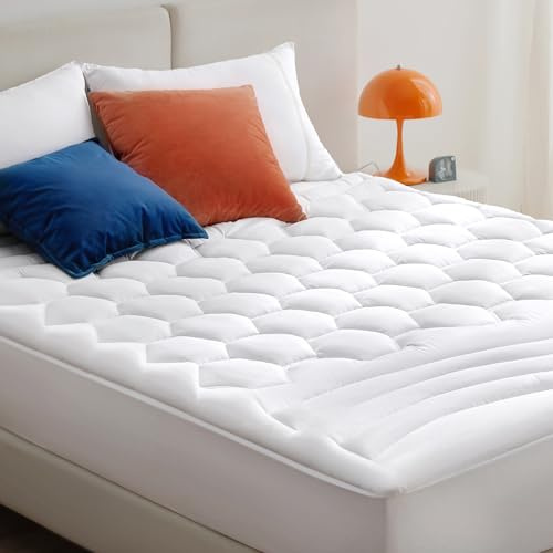 Bedsure Full Size Mattress Pad - Quilted Fitted Mattress Topper Protector with 8-21 Inches Deep Pocket, Noiseless Breathable Bed Cover Padded, Machine Washable, White, 54x75 Inches