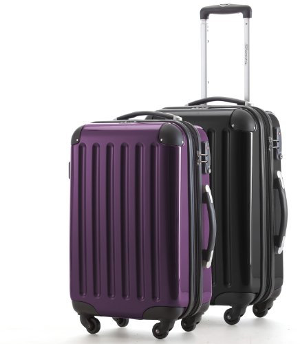 HAUPTSTADTKOFFER - Alex Kofferset - 2 x Handgepäck Hartschale Kabinenkoffer mit Erweiterung und TSA-Schloss, 55 cm, 42 Liter, Schwarz-Aubergine