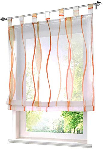 Voile Raffrollo mit Wellen Druck Design Rollos Schlaufen Transparent Vorhang (BxH 80x140cm, orange)