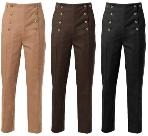 BPURB Mens Victorian Pants Cosplay Costume Steampunk Gothic Pants Trousers Khaki