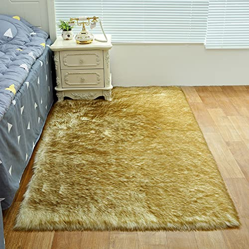 ZFHTAO Sheepskin Rug Cordero Alfombra Falso Piel de Alfombra Antideslizante Lujosa Suave Lana Artificial Sofá Cama Cojín Alfombra - Blanco Marrón 90x190cm