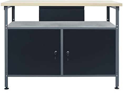 Tidyard Werkbank Arbeitstisch Werktisch Werkstattbank 160×60×85 cm Mit offenem Fach und Schublade,Werkzeugbank 2 Schränke mit abschließbaren Türen,Tragfähigkeit:300 kg,Höhenverstellbare Füße