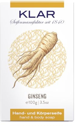 Klar Seifen Ginsengseife 100g, Cosmos zertifiziert, palmölfrei, geeignet für trockene und empfindliche Haut, Seife 10980 | Pflegende Seife mit Ginseng, palmölfrei und Cosmos-zertifiziert, geeignet für trockene und empfindliche Haut.
