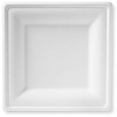GRADISCO 125 Pezzi - Piatto Piano Quadro in Polpa di Cellulosa Bagassa 100% Compostabile, 26x26 cm. Sbiancato e derivante da risorse della natura. Biodegradabile - Compostabile - Plastic Free.