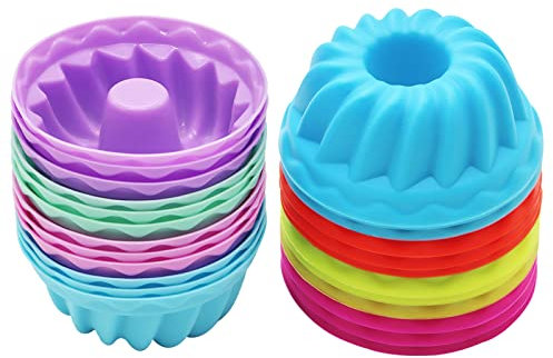 Yeelua Mini Cake Silicone Mould-Fluted Baking Moulds/Muffin Cups, Making Cake Biscuit Bagels Muffins Jelly, Reusable, BPA Free, Dishwasher Safe, 8 Colours, Set of 24