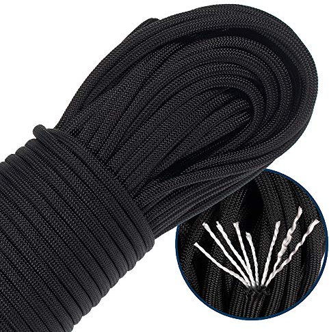 PARACORD PLANET 550 Power Paracord - U.S. Military Type III Fallschirmschnur 30,5 m - 7 Stränge 4 mm Durchmesser Schnur - Angelschnur, Schlinge, Rettung (30,5 m, schwarz)