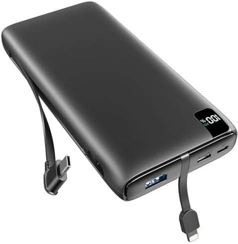 Power-Bank-with-Built-in-Cables - SOARAISE 26800mAh 22.5W Fast Charging Portable Charger, USB C PD QC3.0 External Battery Pack with LED Display for Smartphones Tablets