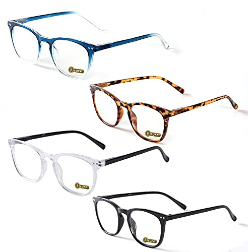 LUFF Lesebrille für Herren Damen - Dioptrien Blaulicht Brille Leichte Computerbrille Sehhilfe Augenoptik Round Federscharnieren Rundes Übergroßer Blendschutz, 4 PACK