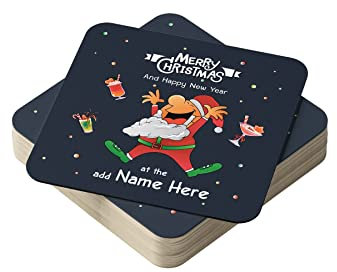 Personalised Christmas Beer Mats & Drink Mats - Set of 24 Custom Coasters - Perfect for Home Bars & Xmas Parties - Recyclable Cardboard - Ideal Table Decorations & Gifts - Add Your Own Text