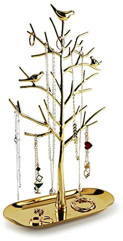 MORE&LESS Zweig Schmuckständer mit Metalltablett Farbe Luxus Baum Turm hängende Aufbewahrungsstücke für Ringe Ohrringe Halsketten Armbänder Geeignet für Wohnzimmer Bad Büro etc.