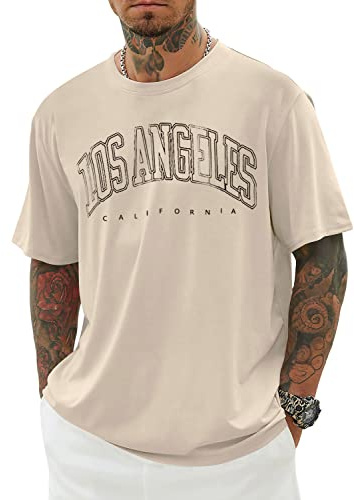 Minetom Oversized Tshirt Herren Rundhals Kurzarm Lose Sommer Oberteile Mode T-Shirt mit Los Angeles Grafik Kreativen Buchstaben Vintage Drucken Streetwear Sport Casual Lang Tops