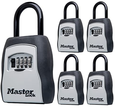 Master Lock Key Lock Box with Code, Outdoor Lock Box for Realtors, Property Managers and Landlords, Ideal for Short-Term Rentals, Key Safe Holds 5 Keys, 5 Pack, 5400EC5