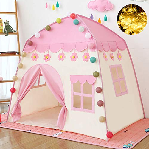 Kinderspielzelt Spielzelt für Kinder mit Sternenlichtern Kinderzelt Prinzessin Schloss Spielzelt Tipi Zelt Kinderspielhaus für innen und außen Spielzeug Geburtstag Weihnachts Geschenk (Rosa)