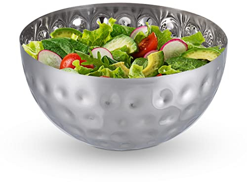 Relaxdays Set 2 Ensaladeras Metal Martillado, Frutero, Cuenco Cocina, Bol Ensalada, Aperitivos, Acero Inoxidable, Ø 25cm, Plateado