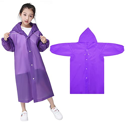 Tinsellns Kids Waterproof Rain Coat, EVA Rain Poncho with Hood for Girls Boys, Reusable Children Raincoat Toddler Hooded Rain Jacket Cape, for School Hiking Cycling Camping Travel (purple)