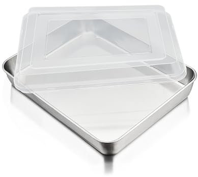 Homikit Teglia da forno con coperchio, in acciaio inox, piccola teglia da forno, rettangolare, profonda, per cuocere, arrostire, servire, sana, facile da pulire e lavabile in lavastoviglie, 26,5 x