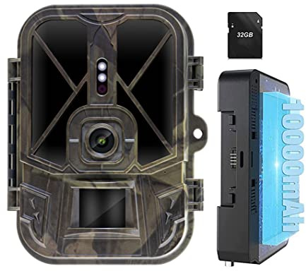 YTLJJ Caméra de Chasse 50MP 4K Vidéo, 10000mAh Lithium Batterie Rechargeable, Trail Caméra Sécurité No Glow Vision Nocturne Infrarouge Invisible activé, 0.3s Vitesse de Déclenchement, IP66 Étanche