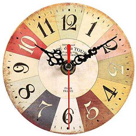 Dioche Pendule Murale, Horloge Jardin Extérieur Horloge Murale Ronde en MDF Antique, Style Artistique Créatif Européen, Décoration pour Maison et Le Bureau, 1 Pièce