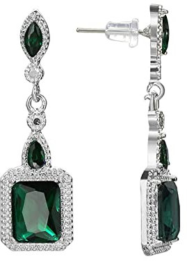 Ayoiow Silber Plated Ohrringe Silber Damen Hängend Mit Grün Zirkonia Tropfen Ohrringe Vintage