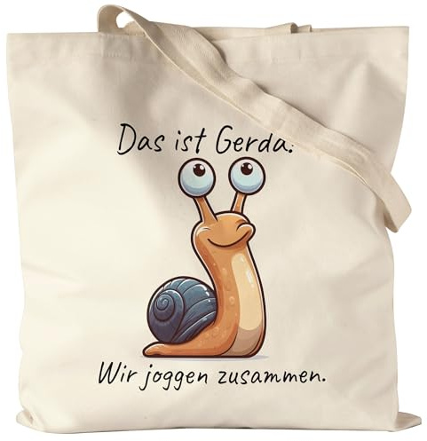 Hey!Print Das ist Gerda wir joggen zusammen Jutebeutel Lustige Schnecke Lauf-Anfänger