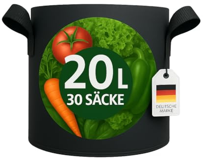 König Design 30 x 20 l planteringspåse av fleece-tyg – set om 30 l växtpåsar av 300 g/m² filt och fleece-tyg – planteringskruka, växtpåse för balkong, terrass, växthus och trädgård