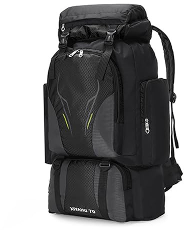 Kabxhueo 70L Ultra Leicht Wandern Rucksack Herren Damen Wasserdichter Trekkingrucksack Reiserucksack Backpacker Rucksack Für Wandern, Bergsteigen, Camping, Reisen, Klettern, Outdoor Sport,Schwarz