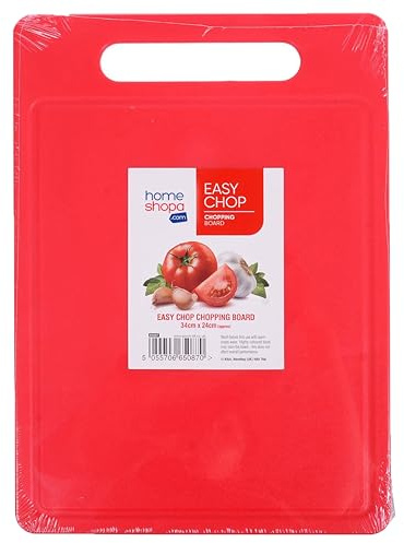 HOMESHOPA Plastic Chopping Board, 1 Pack BPA Free Kitchen Cutting Board, Non Slip Surface, Easy-Grip Handles, Dishwasher Safety, Large Board for Fruits/Vegetables/Meats, 34 x 24cm, Red