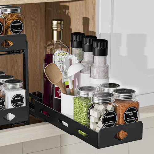 ZDDLOINP Gewürzregal Für Schrank, Ausziehbarer Schrank Organizer, küchen Organizer, Gewürzregal Schublade Geeignet Für Gewürze, Saucen, Konserven B10.7*L26.8*H7.2CM