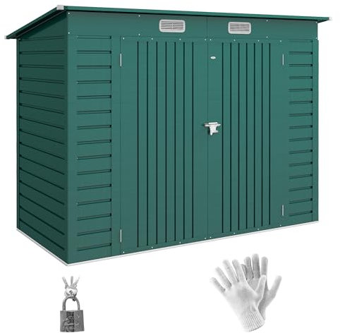 Outsunny 8 x 4FT Galvanised Metal Garden Shed, Outdoor Storage Shed with Double Doors and 2 Vents, Green
