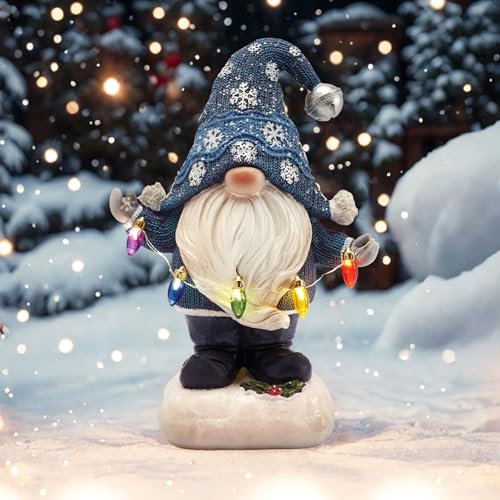 TERESA'S COLLECTIONS Weihnachten deko, Gartendeko für Draußen, Weihnachtsdeko Aussen Solar, Gartendeko aus Kunstharz, Christmas Deko Outdoor, Blaue Weihnachtswichtel 22cm