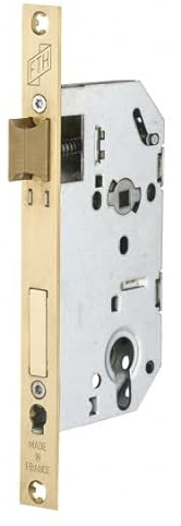 FTH - Serrure Encastrable SE 50 - Têtière Bouts Carrés Laitonnée - Système de Retournement - Coffre Acier - Fermeture à Deux Tours - Axe 50 mm - Laiton Émerisé