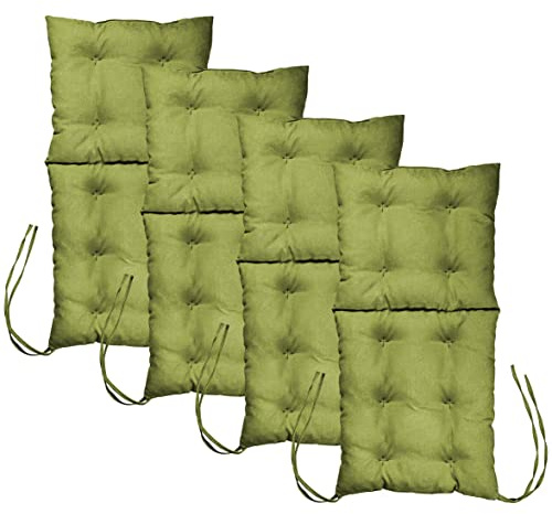 MG Design Stuhlkissen 4er Set 50 x 100 cm Sitzkissen grün - Gartenstühle Sitzauflagen aus Polsterstoff, mit weicher Füllung, mit Schnüren zum Binden - Niedriglehner Auflagen