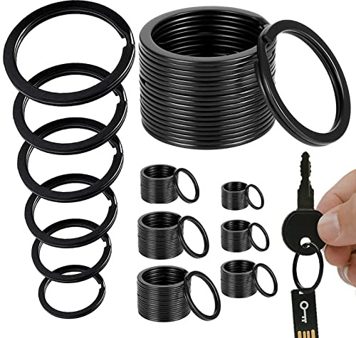PMELCXD 40-Pack Stainless Steel Flat Key Rings, Split Keychain Rings in 2 Sizes for Home, Car, Office Keys Attachment - Sleek, Durable & Rust-Proof, Black