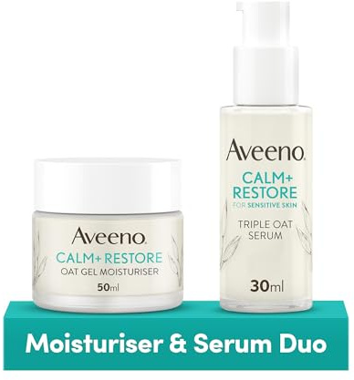 Aveeno Face Calm+Restore Oat Gel Moisturiser & Triple Oat Serum Duo | Nourishing Skincare Bundle with Gel Moisturiser (1x 50ml) and Face Serum (1x 50ml) Developed for Sensitive Skin